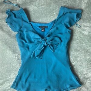 H&M Teal Blouse with Bow Accent